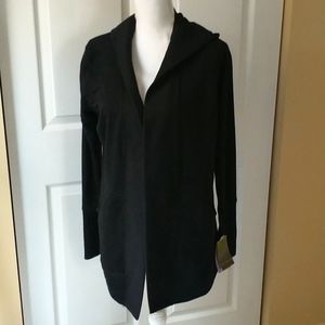 NWT Tek Gear Cinched Waist Black Hooded Cardigan Small